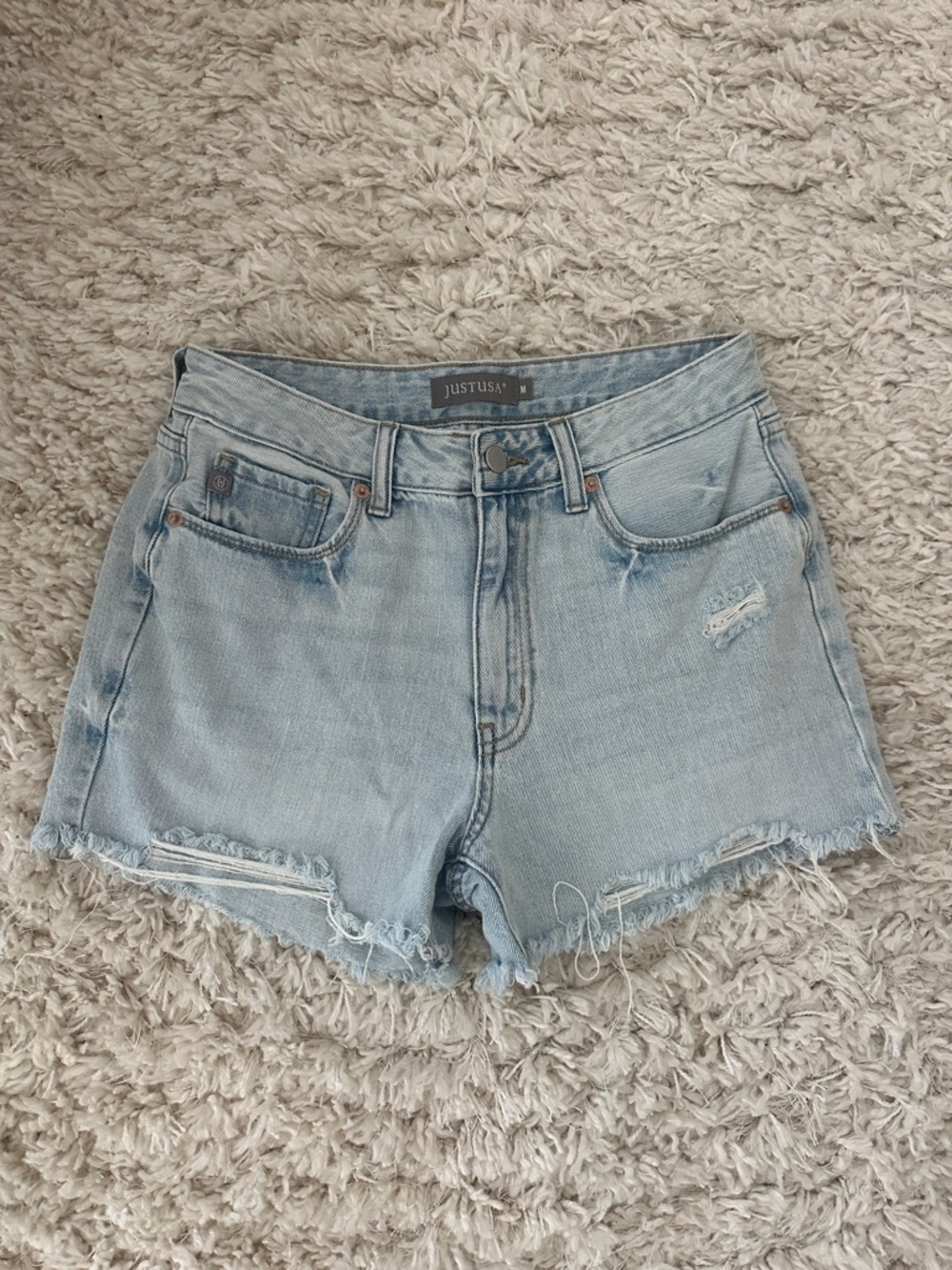 Light Wash Distressed Denim Shorts